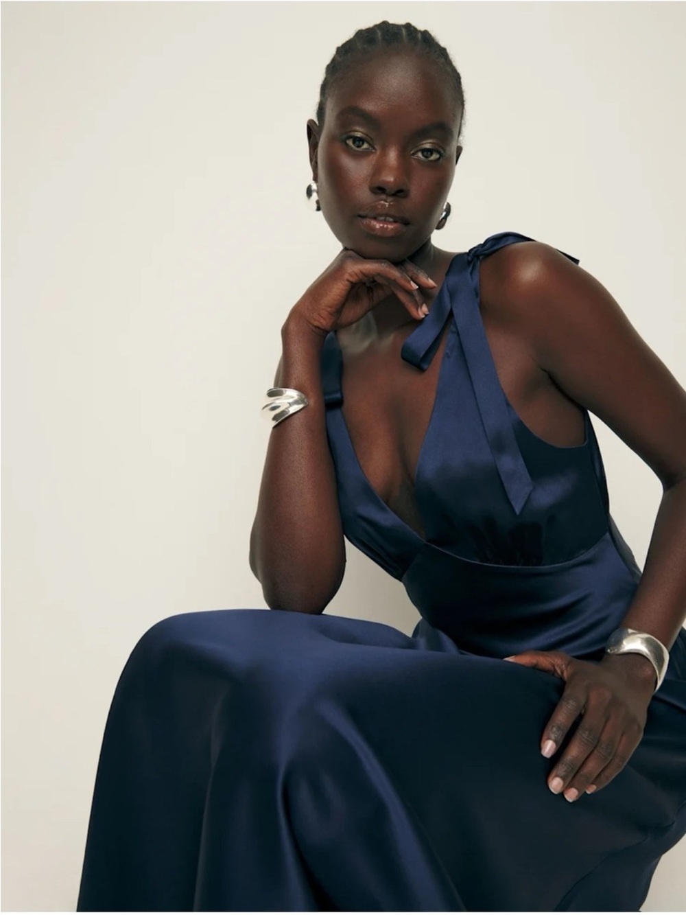 NWT Reformation Pernille Silk Maxi Dress Navy Blue Small - Picture 16 of 17